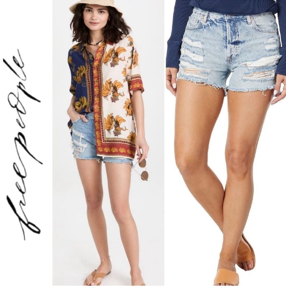 NEW! We The Free People Maggie Denim Jean Shorts Distressed Button Fly SZ 24 - Picture 1 of 16